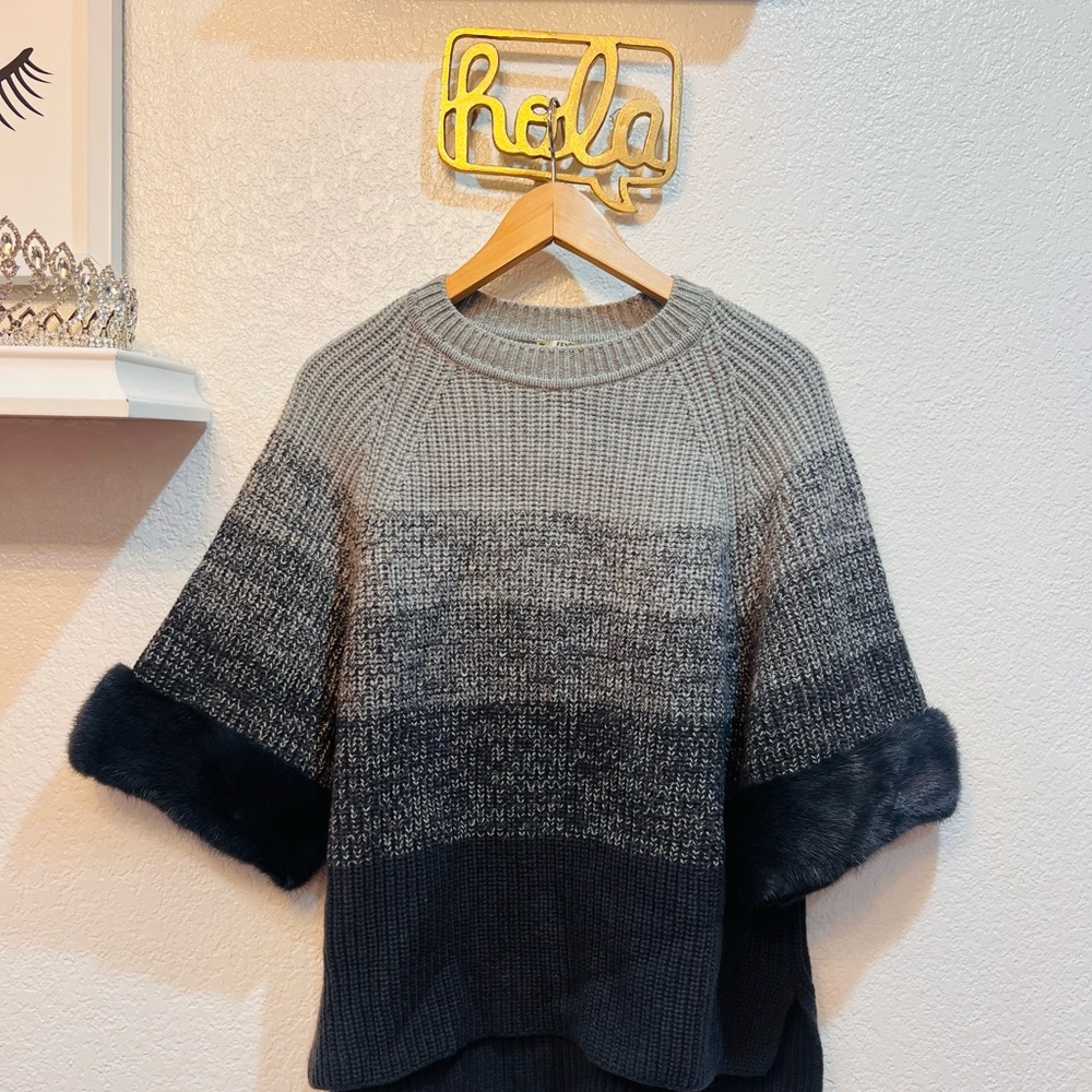 Fendi Gray Gradient Sweater with Faux Fur Cuffs